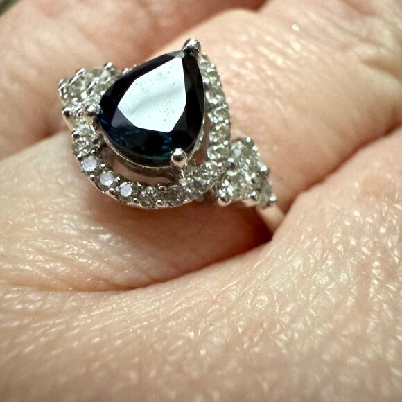 14K White Gold Sapphire and Diamond Ring - Picture 3 of 10